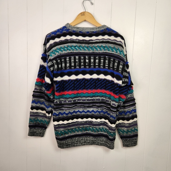 Vintage 3D Knit Coogi Style 90s Neon Knit Sweater Mens Streetwear Hip Hop retro - Picture 8 of 11